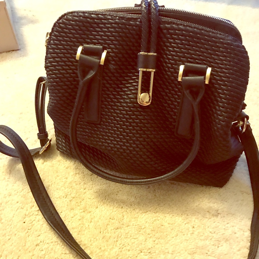 Black Shoulder Bag with Gold Hardware